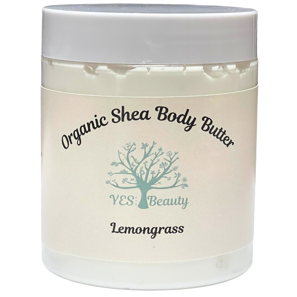 Body Butter Handmade Organic Shea & Cocoa - Lemongrass - Rich & Creamy - 8 oz
