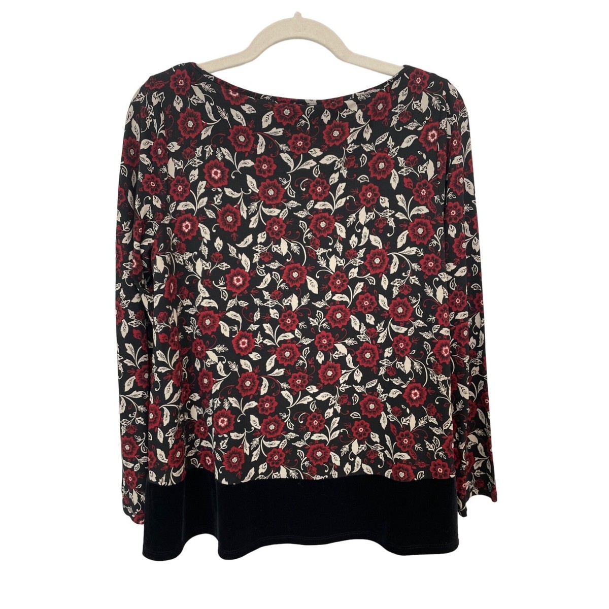 J Jill Wearever Collection Floral Filigree Velvet Trim Top Size S