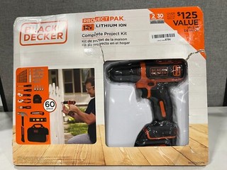 Black Decker 8V Lithium Ion Project Pak...Drill/Driver and 60 Piece Project Kit