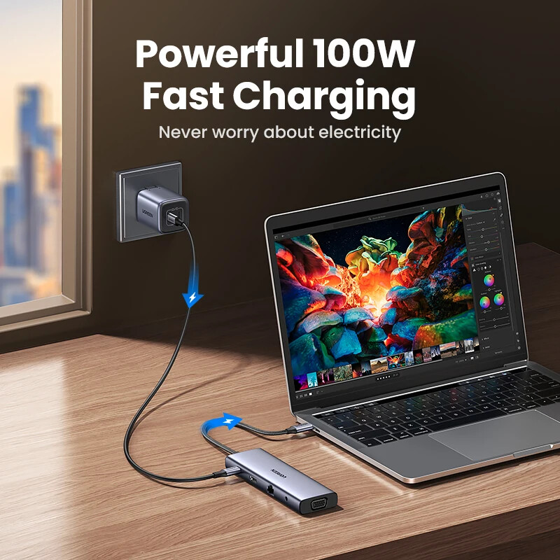 USB HUB Type-C to 4K HDMI VGA RJ45 PD100W 3.5mm SD&TF USB3.0 Splitter