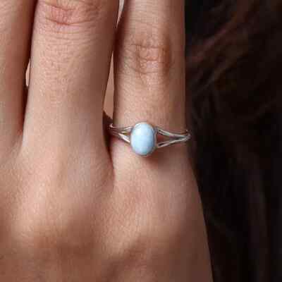 Larimar 925 Sterling Silver Cabochon Oval Gemstone Ring Bohemian Ring RT-187