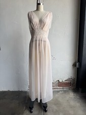 Vintage Pink Negligee Slip Lace Nylon Crimped Pleated Gown Small Dress 1950s