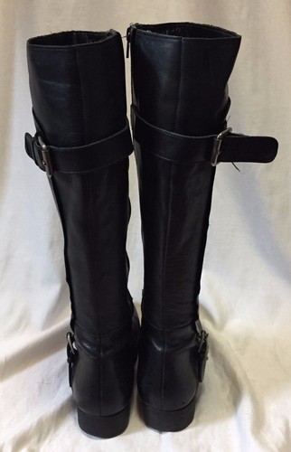 Nine West Buckle Sookie Knee Boots Women's 8.5 Riding Classic Black Leather Shoe - Picture 5 of 11