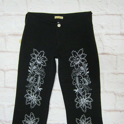 Y2K Virgin Only BRAZILIAN Stretch Rockstar Embroidered Rhinestone Flare Jeans - Picture 2 of 9