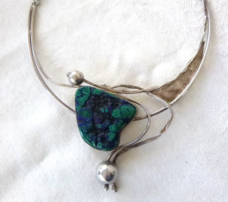 Collar Avi Soffer Israel Azurita Forma Libre 20" Plata de Ley 925 66gr Firmado Foto 3 de 4