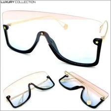 Oversized Modern Retro Shield SUN GLASSES Large Big Frame Flat Pink Blue Lens