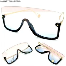 Oversized Modern Retro Shield SUN GLASSES Large Big Frame Flat Pink & Blue Lens