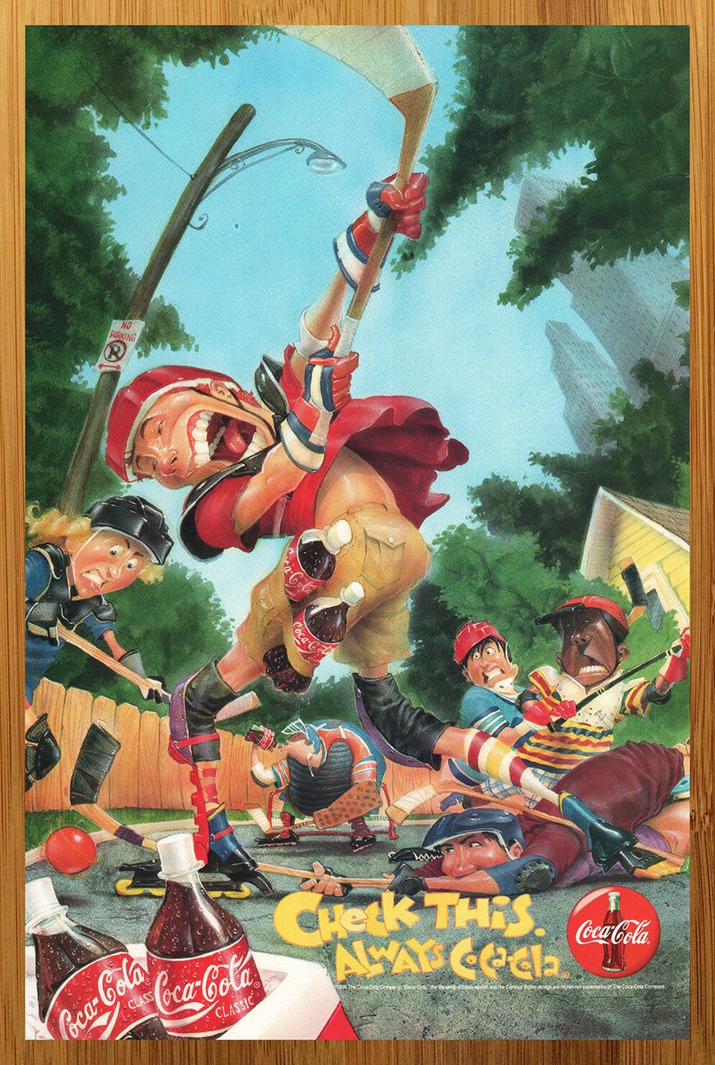 1996 Coca Cola Vintage Print Ad/Poster Street Hockey Kids 90s