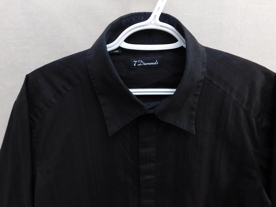 Camisa masculina 7 botões diamante XL preta manga longa listras elásticas - Imagem 2 de 4