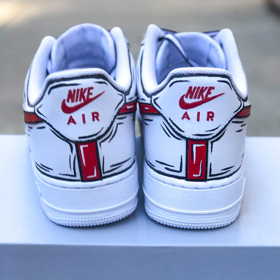 Air Force 1 Custom Cartoon Red Shoes Swoosh Black Outline  display picture 1