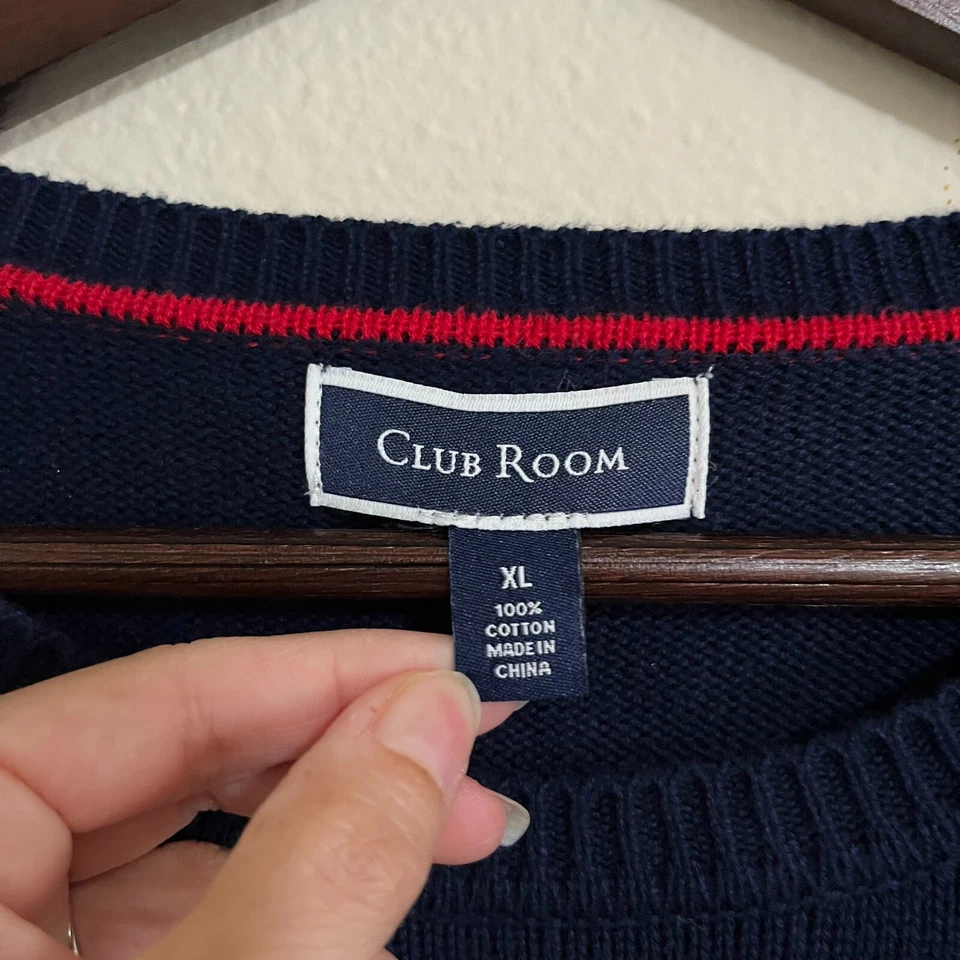 Suéter Pullover Tejido Azul Marino Cuello Redondo Bulldog Bufanda Para Hombre Club Room Talla XL Foto 4 de 4