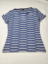 St. John Size S Blue Black and White Stripped Pullover Women's Top