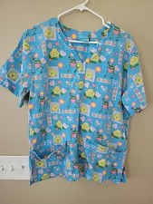 Scrub Top W SZ S Medical Nursing Shirt Frogs Flowers Sun Hearts The Scrub Co