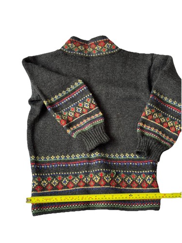 Pull Vintage Femme En Laine - Style Fair Isle Tricoté Main, Taille XS-XXS, Gris | Excellent état