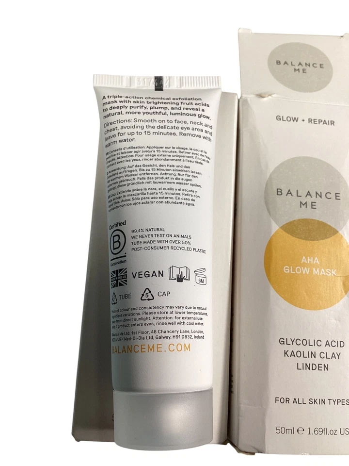 Balance Me AHA Glow Mask Set Of 2 50ml Skincare Vegan Exfoliating Facecare New - Image 2 of 4