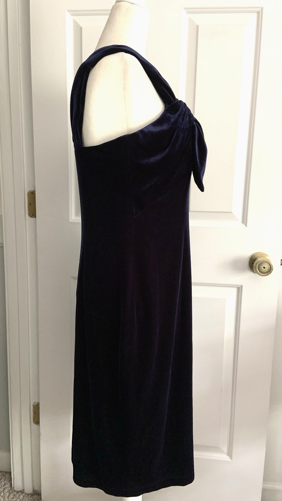 David Meister Boned support Blue Velvet one shoulder Party Cocktail Dress sz 10