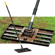 Lawn Leveling Rake, 17"x10" Heavy Duty Sand Leveling Tool with 6.7FT Stainles...