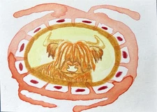 ACEO Art Card Original Mixed Media Painting, Cow, 2.5" x 3.5"