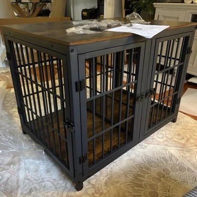 BINGO PAW Spacious Double Dog Crate with Removable Divider Furniture Style Kennel Cages