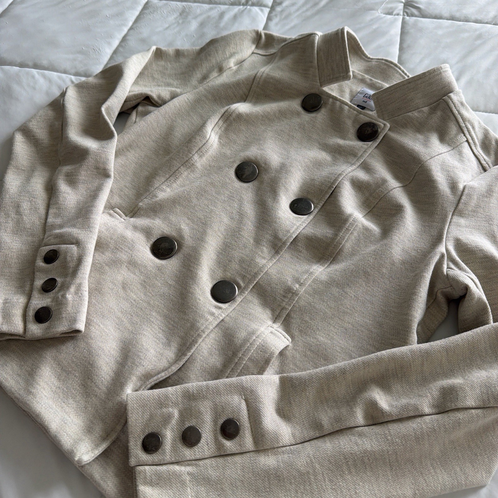CAbi Beige Button Front Jacket Pockets Short Soli… - image 3