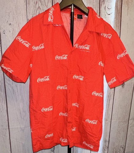 Coca-Cola Red & White AOP Logo Print Short Sleeve Button-Up Shirt Unisex Sz S