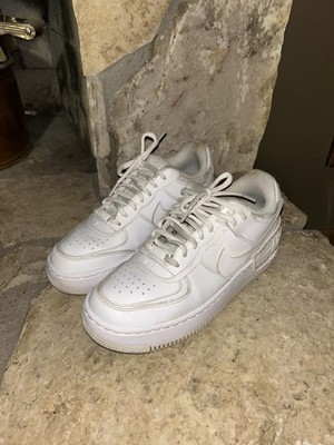 Nike Air Force 1 Shadow Triple White Leather Walking Shoes Women's 8.5
