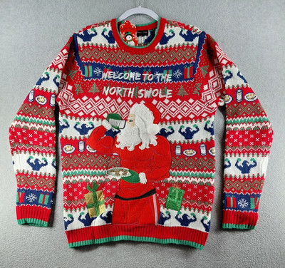 Blizzard Bay Men's Christmas Sweater Sz M Santa Claus Welcome to the North Swole