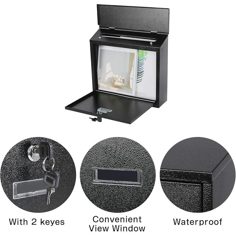 Buzón de metal duradero con cerradura segura conveniente ventana de vista montaje en pared almacenamiento Foto 4 de 4