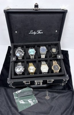 Lot Of 8 New Lucky Fours Men's Luxury Watches & New 8 Slot Leather Case