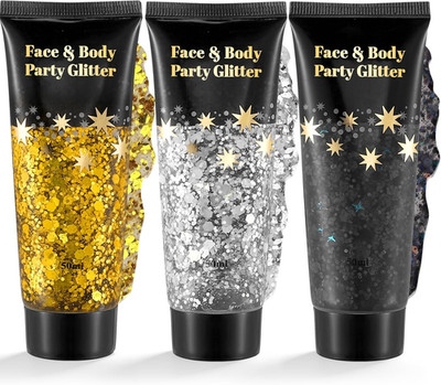 3 Stück Body Glitter Gel, Sequins Chunky Glitter Liquid Gel Für Gesicht Haare