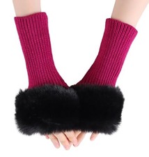Winter Women Fingerless Gloves Knitted Arm Warmers Hand Mittens ThumbHole Rose