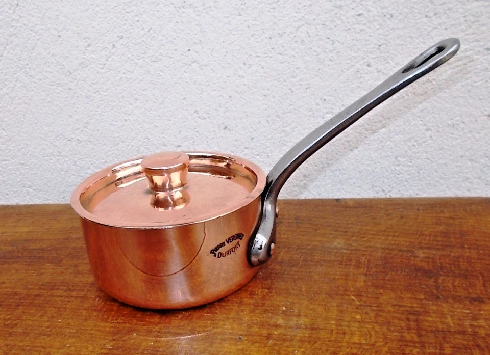 Lot 2 casseroles cuivre P. VERGNES idem GAILLARD étamage alimentaire, d 10 cm, - Photo 4/4
