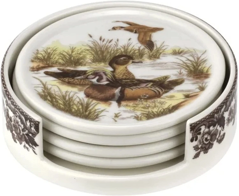 Spode Woodland Ceramic Coasters with Holder Set of 4 - Image 3 of 3