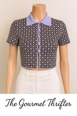   Cider Retro Diamond Knit Crop Polo Button Up Top Sweater Size S 