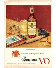 1952 Seagram's VO V.O. Canadian Whisky Vintage Print Ad Fly Fishing 50s Wall Art