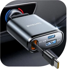 Lamicall Retractable Car Charger USB C Fast Charging [Ultra-Compact, 60% Grey 