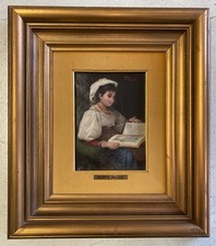 ANTICO QUADRO DIPINTO Filippo Palizzi RITRATTO GIOVANE DONNA LEGGE NAPOLI '800