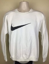 Vtg 90s Nike Big Center Swoosh Crewneck Sweatshirt White L Made In USA
