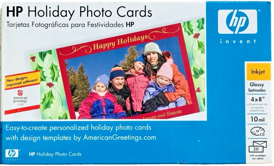 HP Holiday Photo Cards Q8016A 20 w/ Envelopes 4x8" 10 mil Glossy Inkjet Vtg 2005 - Image 2 of 4