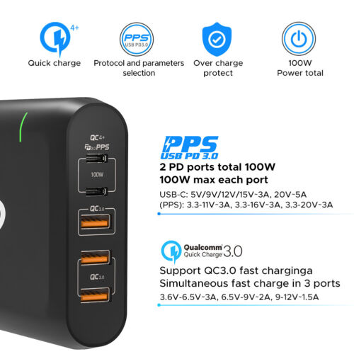 100W USB C Charging Station, PD Fast Quick Charger Adapter for Laptop Cell Phone - Picture 5 of 7