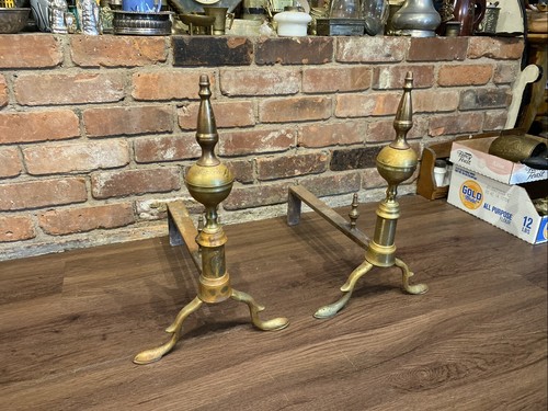 Paar antike Vintage Federal Style Messing Kamin Andirons - Bild 2 von 24