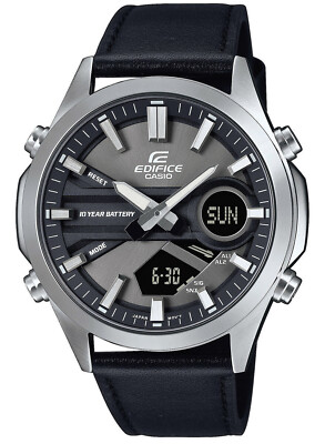 CASIO Edifice Herrenuhr Chronograph mit Lederband Schwarz Chrono EFV-C120L-8AEF