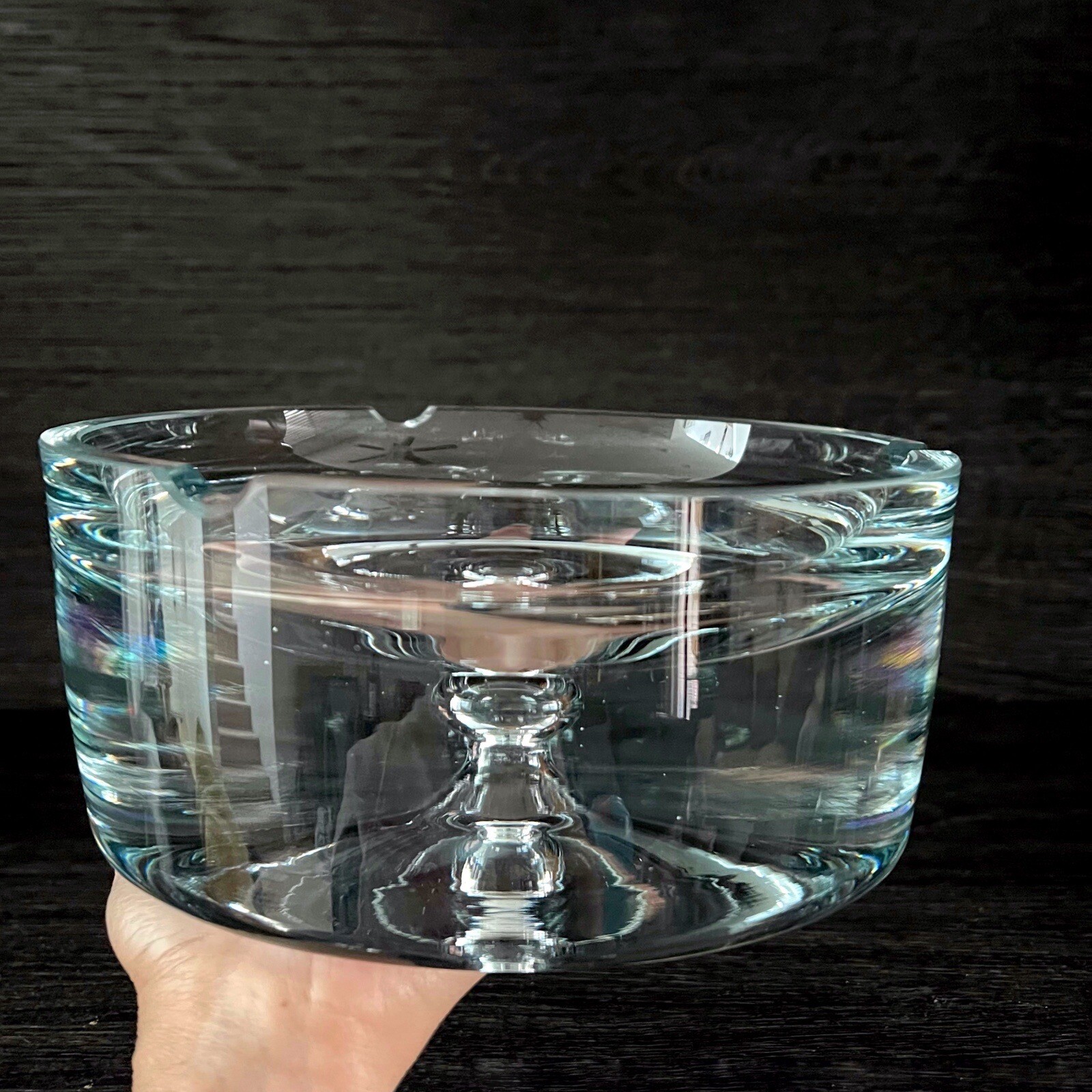 Vintage Krosno Poland Art Glass Ashtray MCM Heavy Crystal Floating