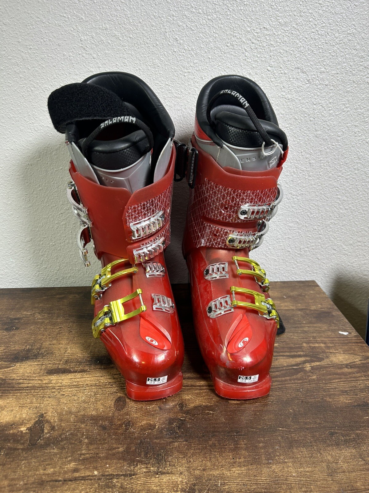 Scarponi da sci Salomon Falcon 10 rossi downhill da uomo taglia Mondo 26 5 US 8 5