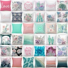 PILLOW COVER Cactus Floral Decorative Pink White Green Plant Cushion Case 18x18"