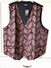 Hi-Tie Silk Vest Paisley NWT Waistcoat Purple Orange XL Formal Wedding Event
