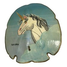Vintage Hand Painted Sand Dollar Unicorn Signed Sullivan Beach fantasy theme