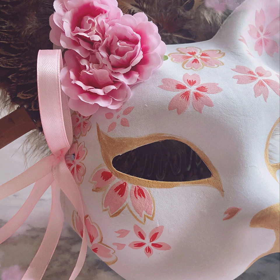 Japanese Hand-Painted Half Face Fox Kitsune Mask Cosplay Halloween Masquerade - Image 3 of 4