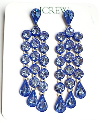 J.Crew Sparkly Waterfall Earrings Tidewater Blue Multi Hypoallergenic BQ557 NWT