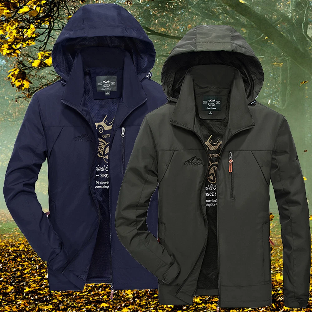 Men's Casual Windbreaker Waterproof Tactical Hiking Hooded Jacket Fishing  Coats